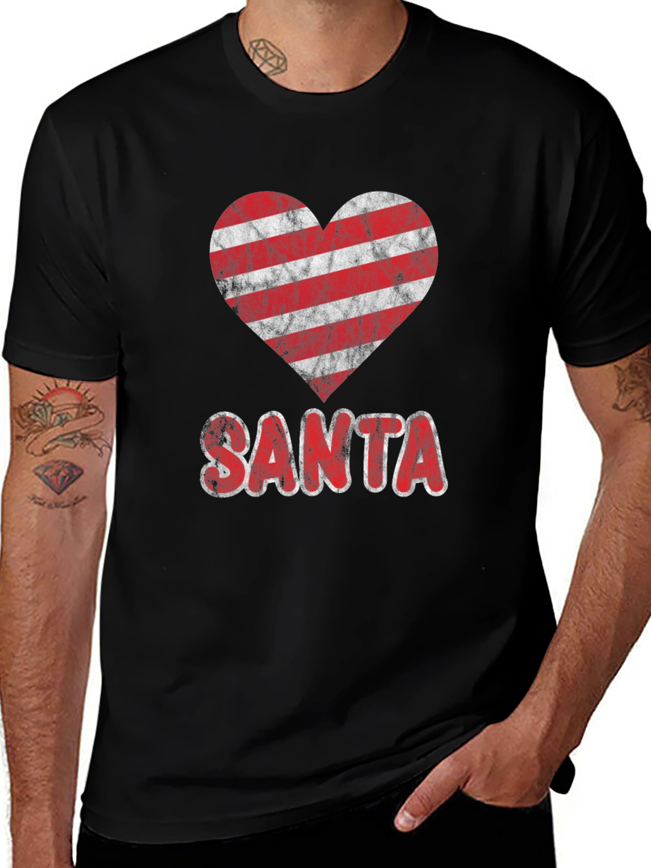 Striped Heart Santa Christmas Graphic Tee