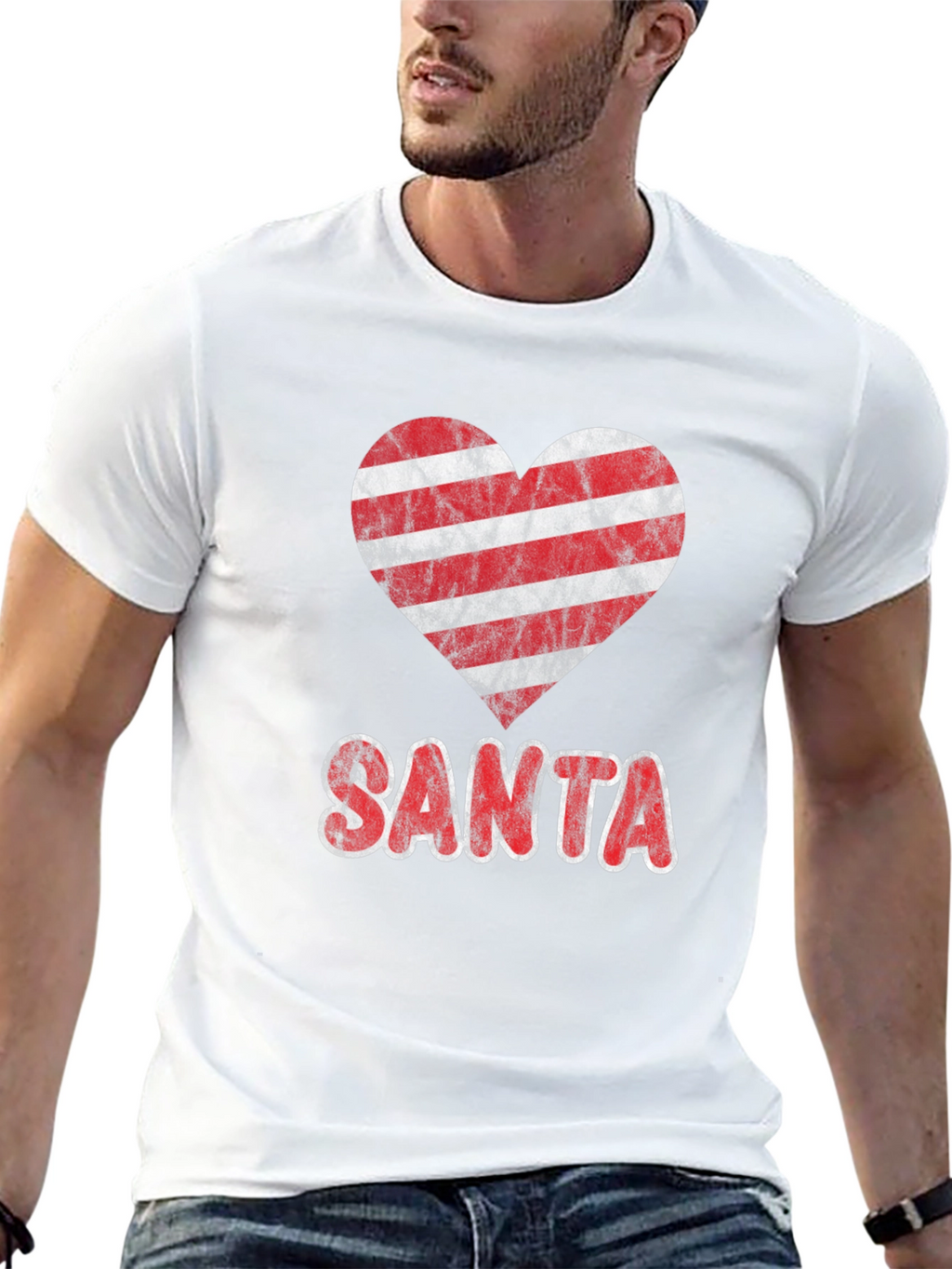 Striped Heart Santa Christmas Graphic Tee