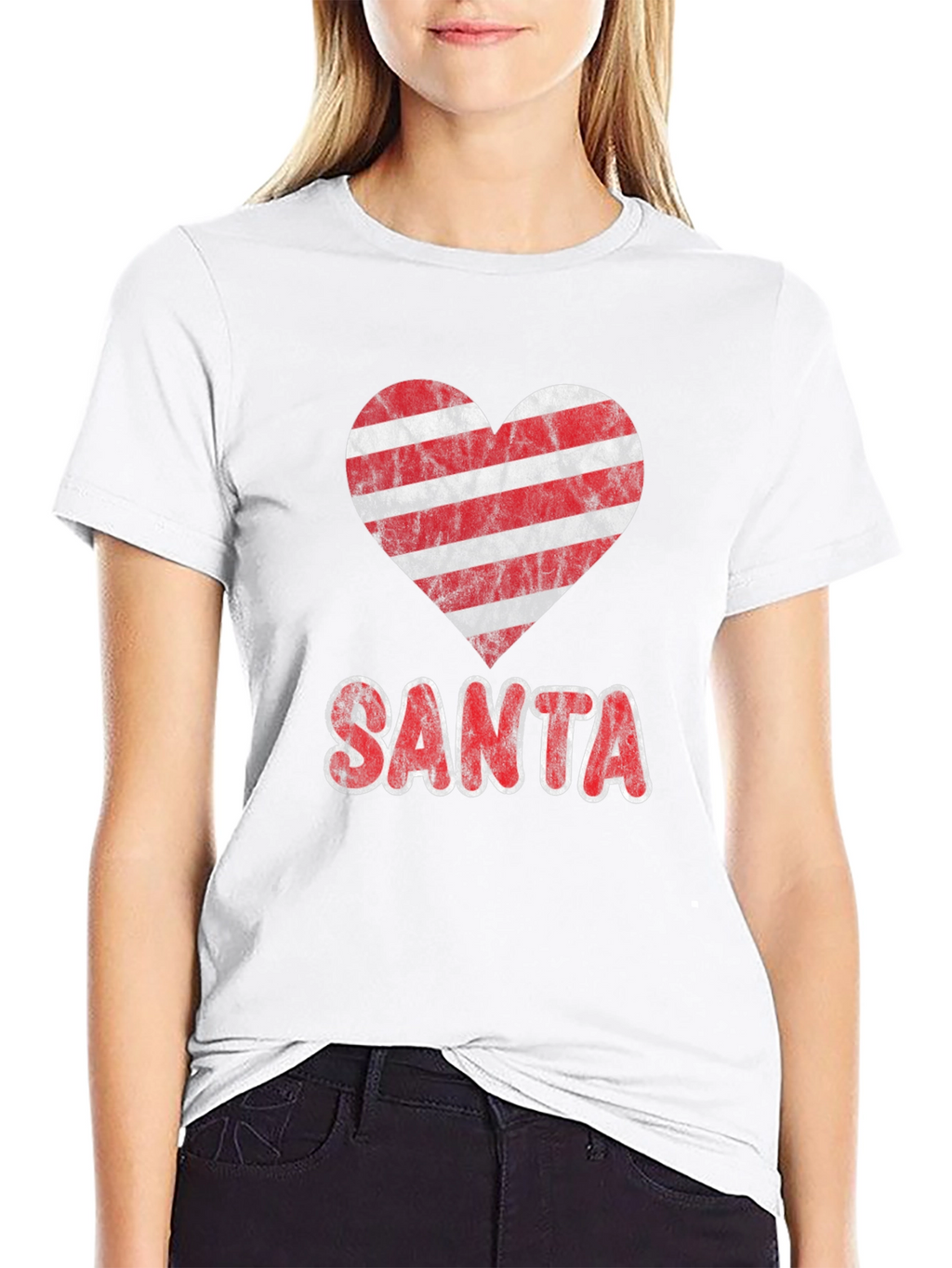 Striped Heart Santa Christmas Graphic Tee