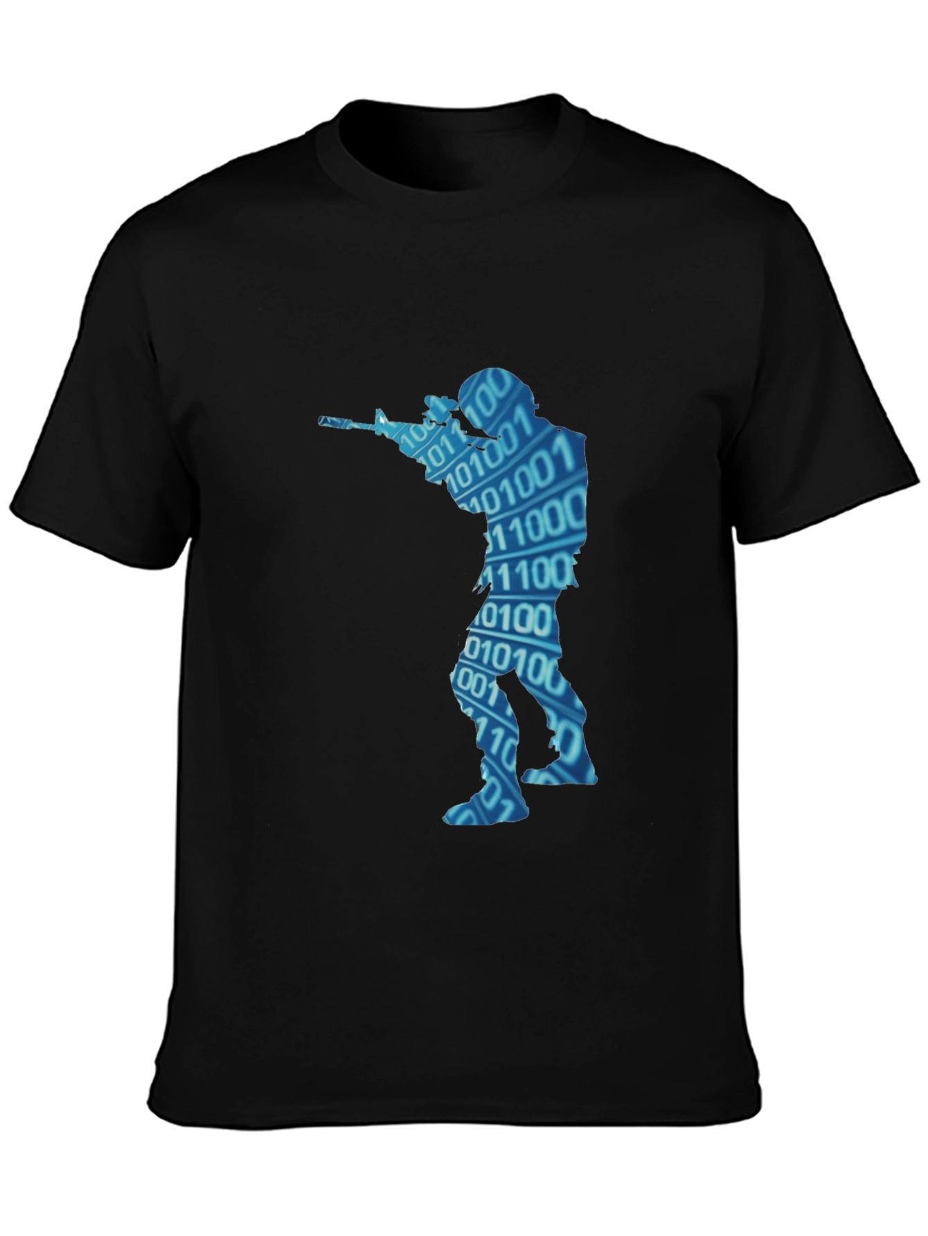 Binary Code Soldier Graphic Black T-Shirt