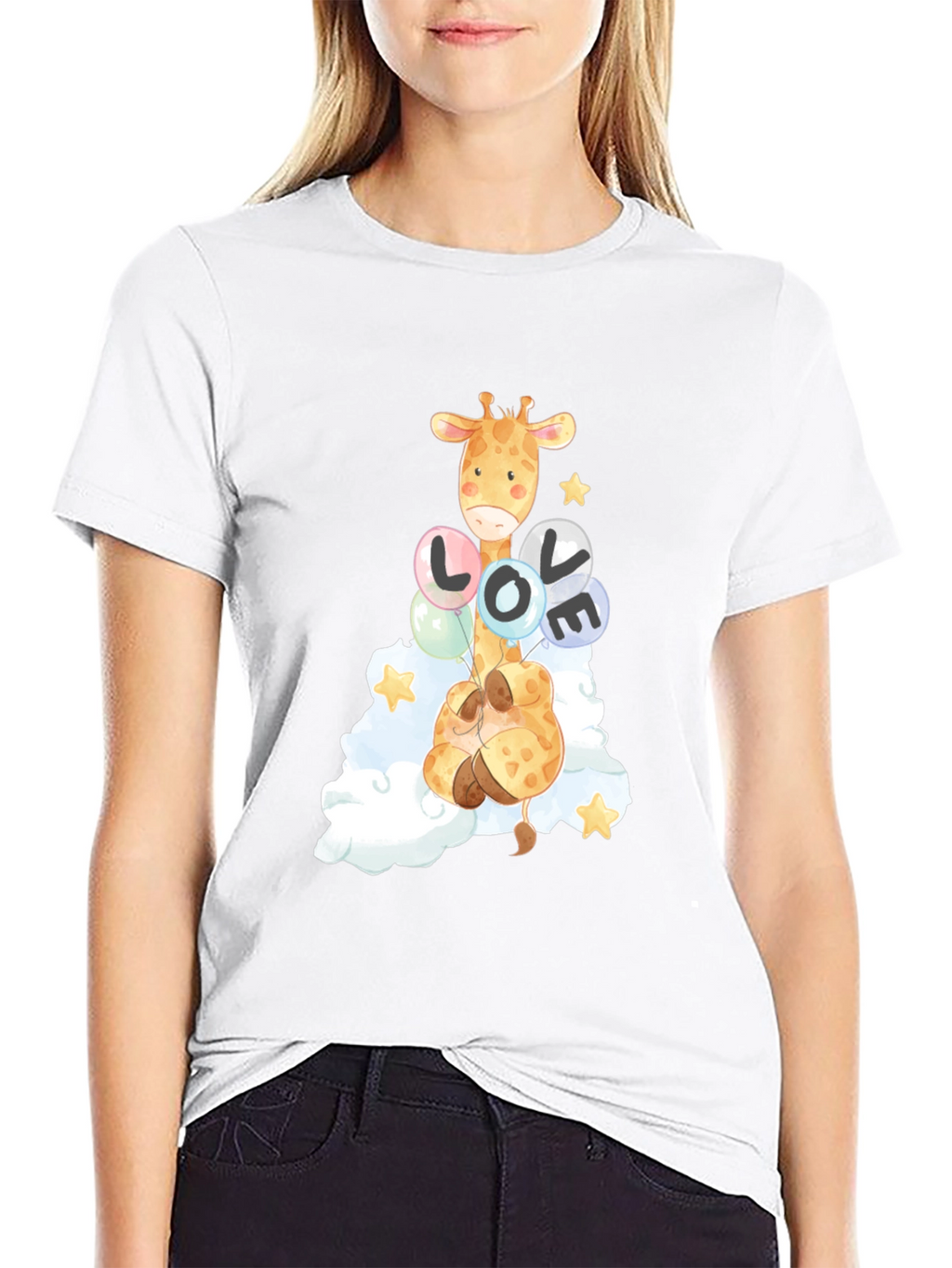 Giraffe Love Balloons Graphic Tee