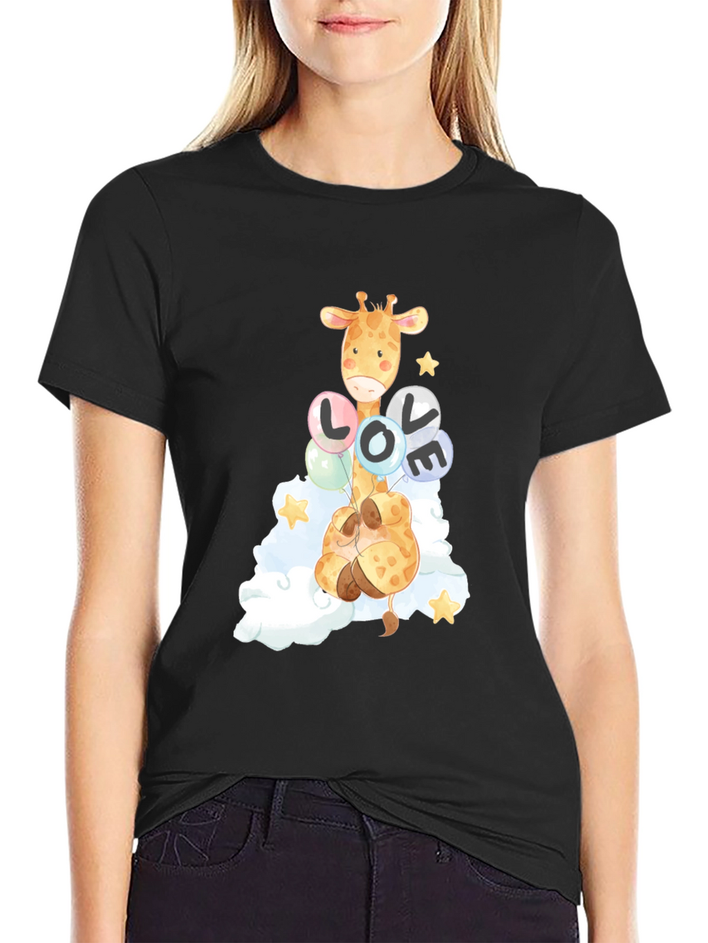 Giraffe Love Balloons Graphic Tee