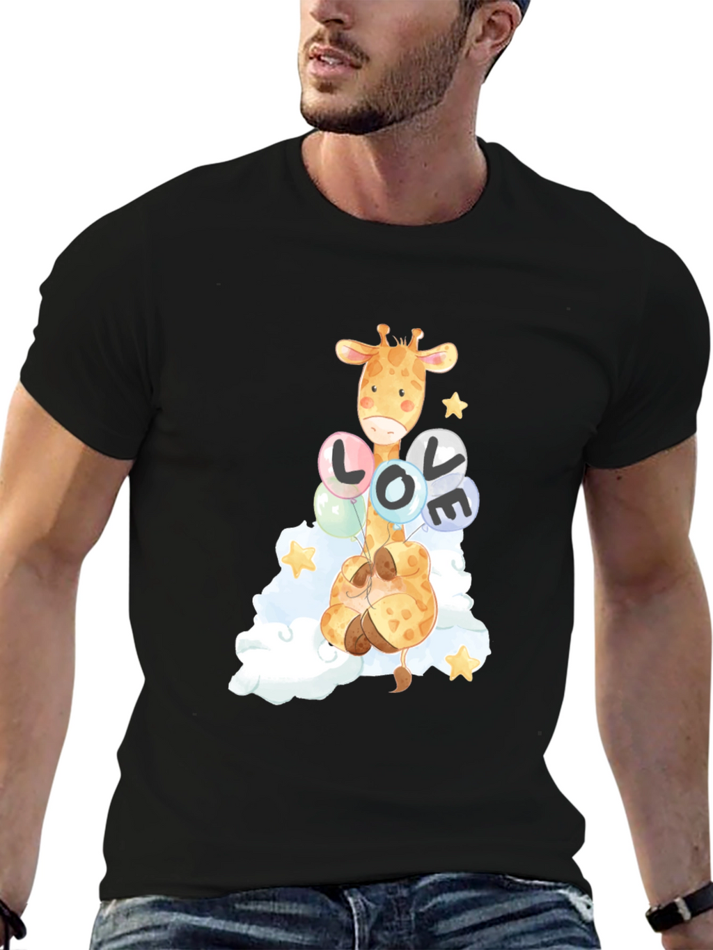 Giraffe Love Balloons Graphic Tee