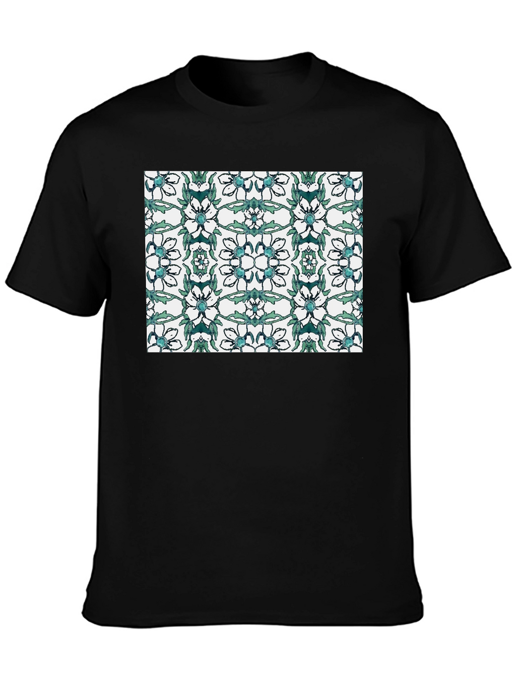 Floral Pattern Black T-Shirt
