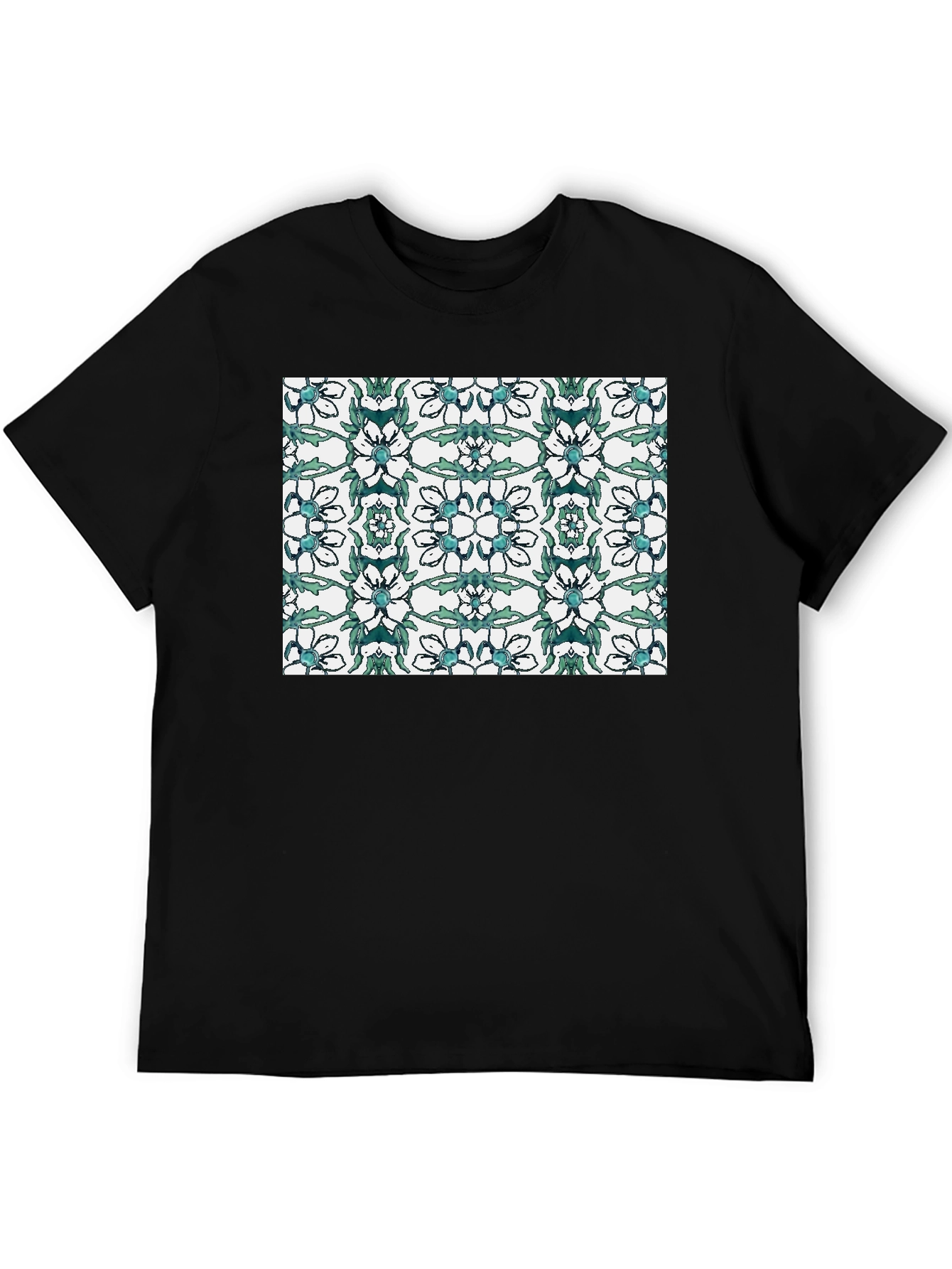 Floral Pattern Black T-Shirt