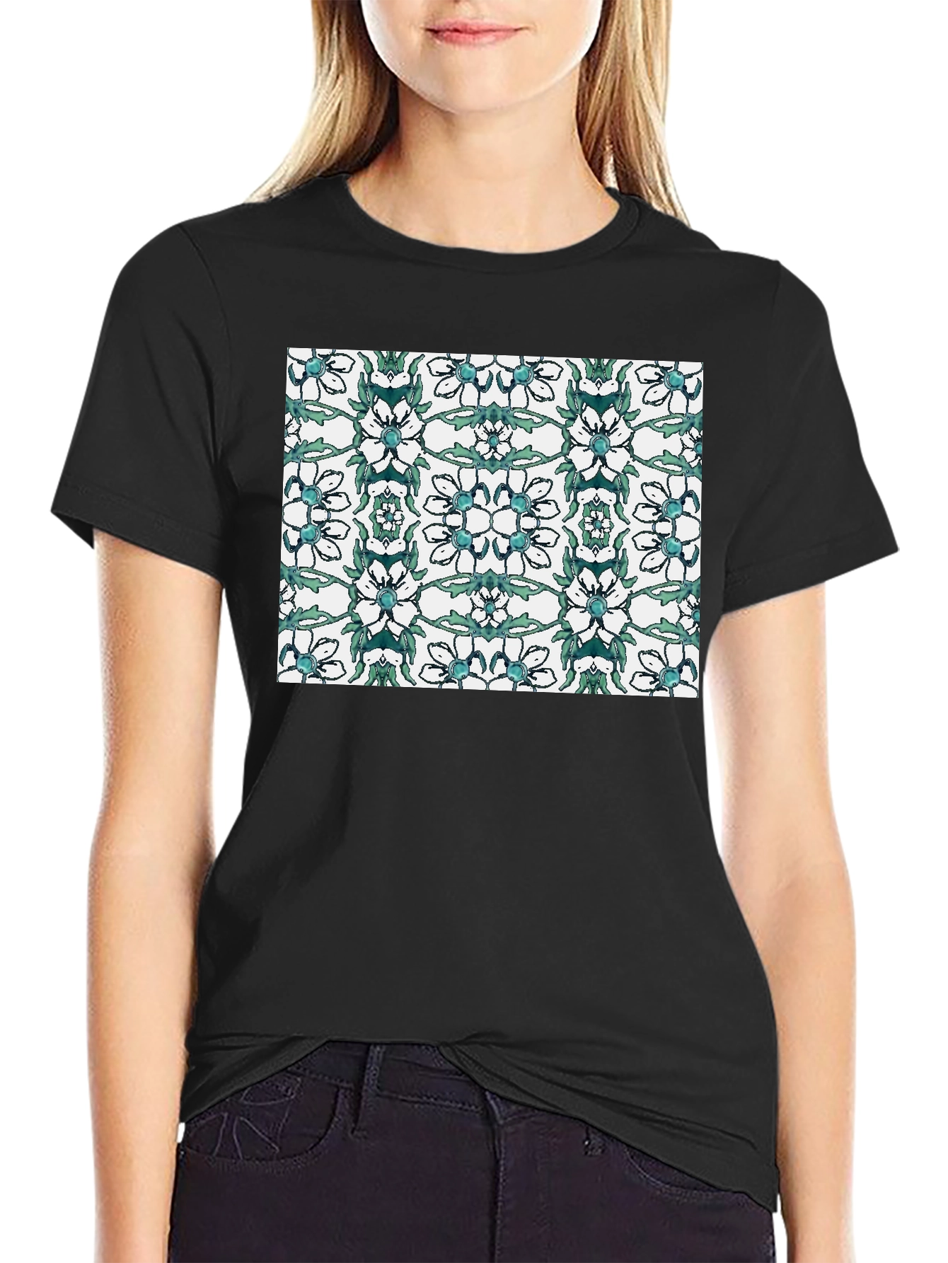 Floral Pattern Black T-Shirt