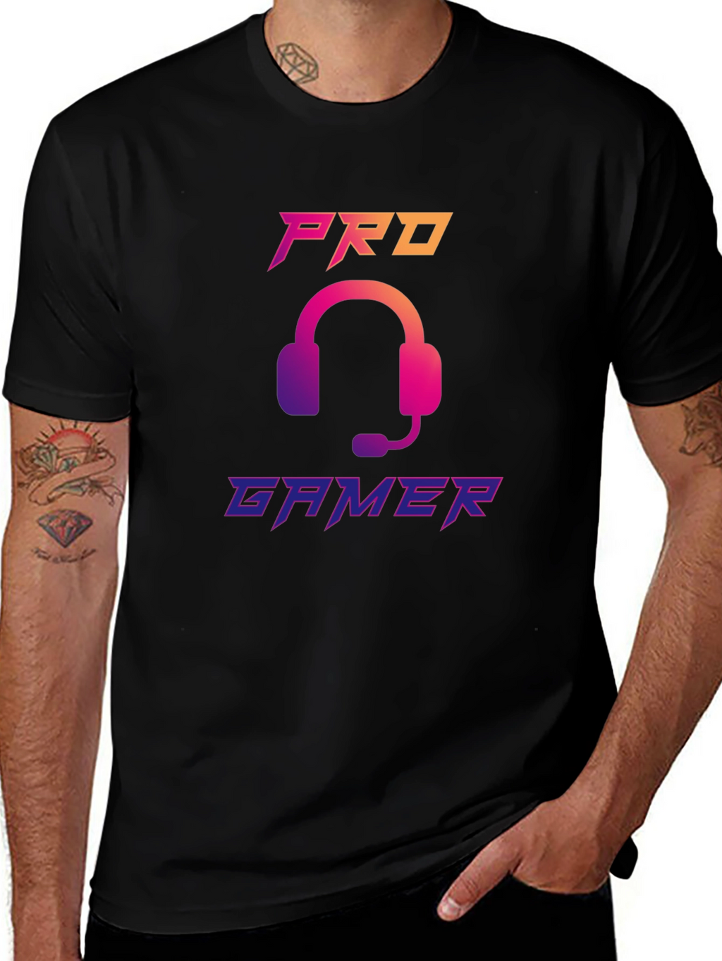 Pro Gamer Black T-Shirt with Headset Design