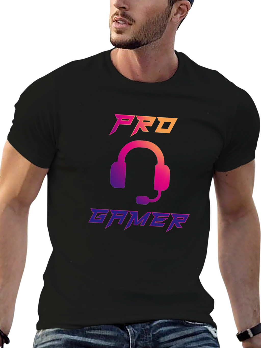 Pro Gamer Black T-Shirt with Headset Design