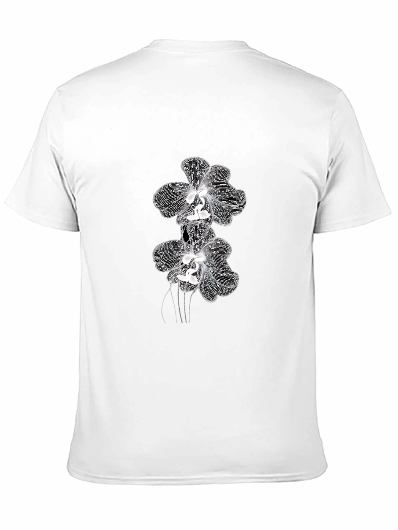 Elegant Orchid Graphic Tee - Black Cotton Blend