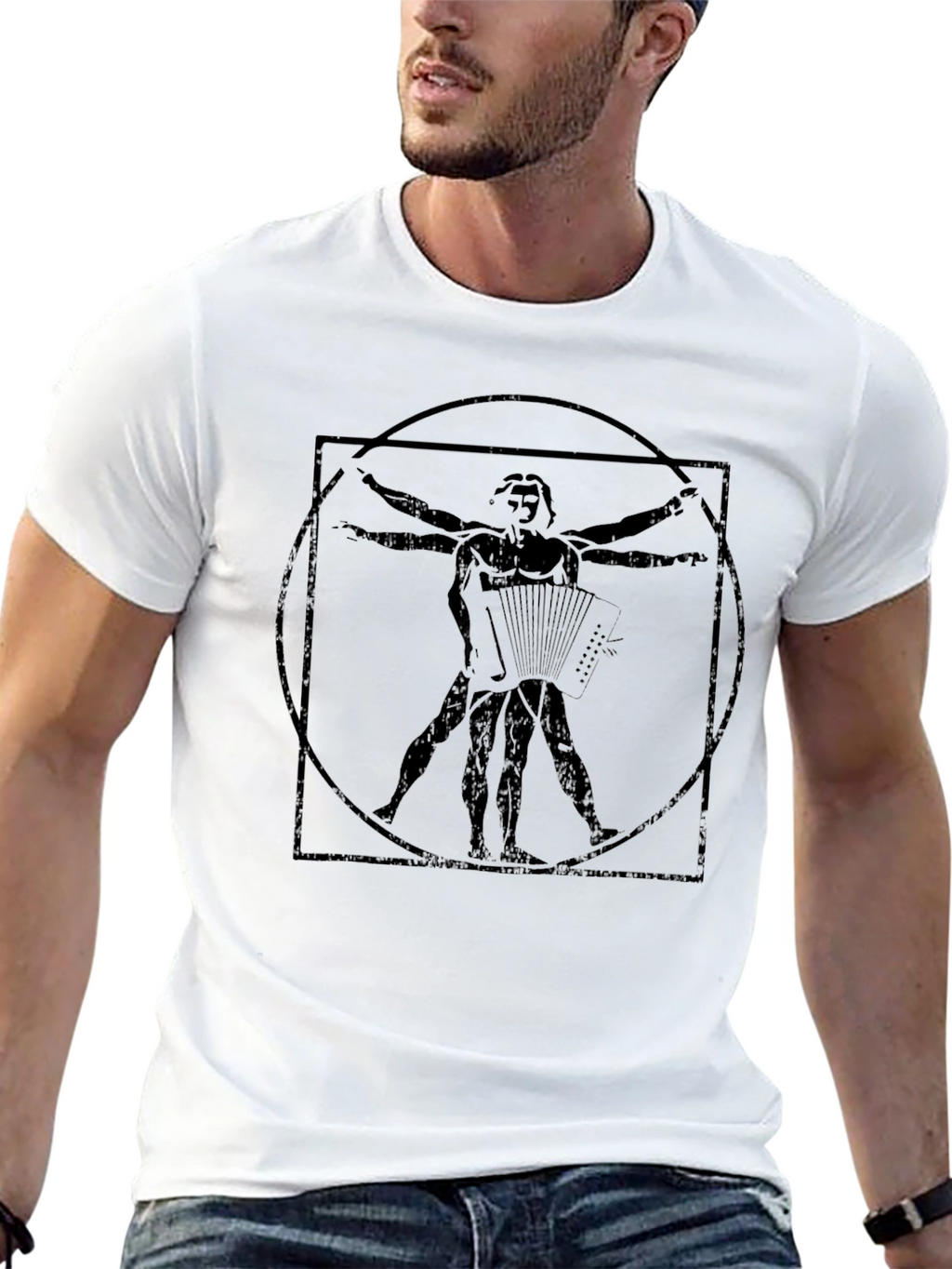 Vitruvian Accordionist Black T-Shirt