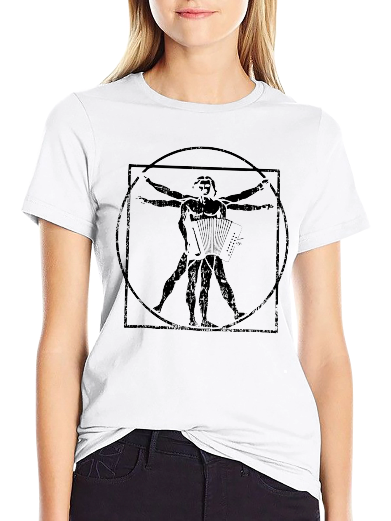 Vitruvian Accordionist Black T-Shirt