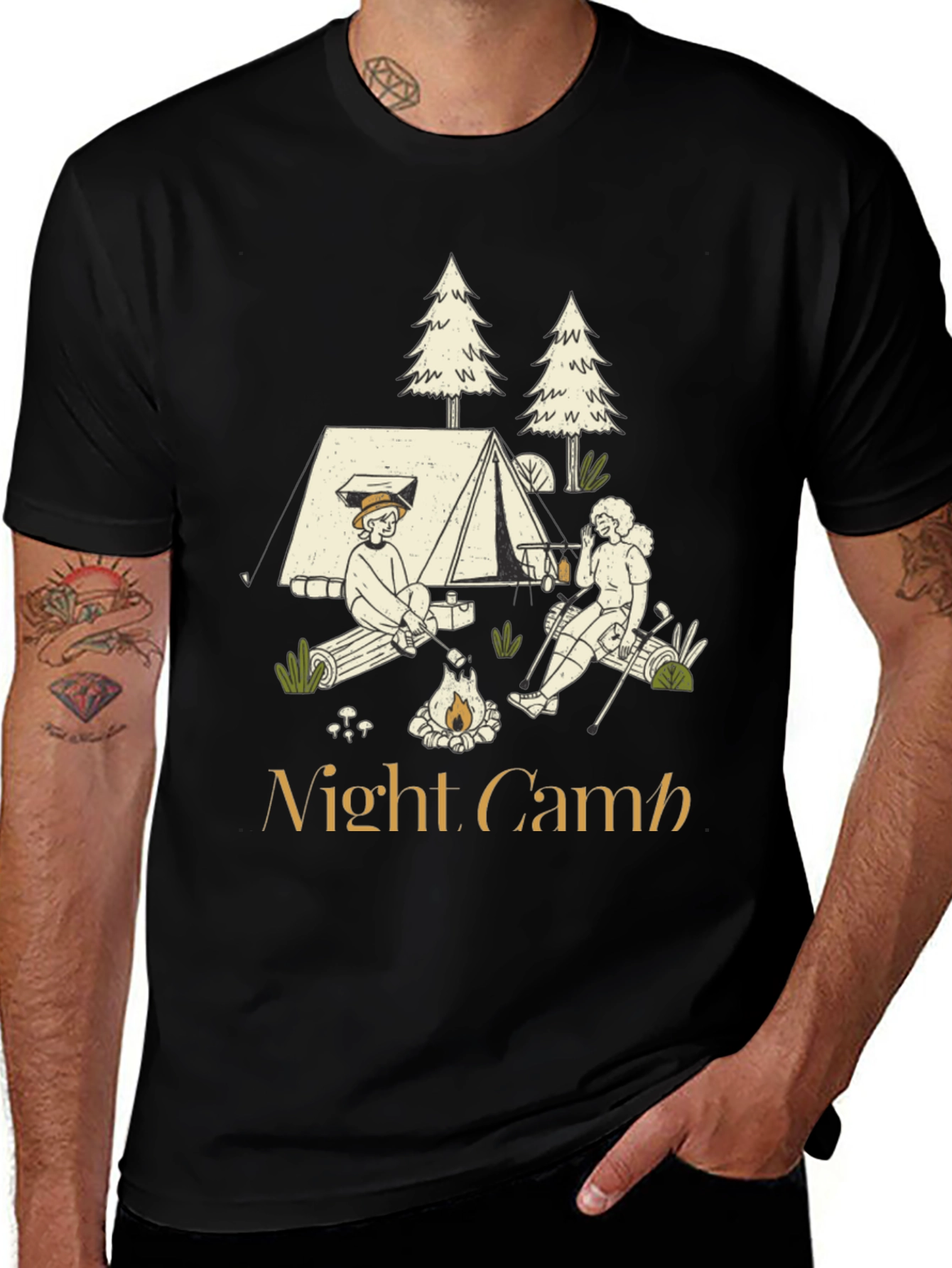 Night Camp Graphic Tee - Camping Adventure Shirt