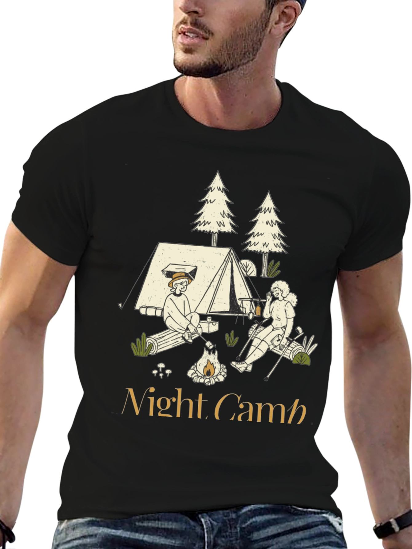 Night Camp Graphic Tee - Camping Adventure Shirt