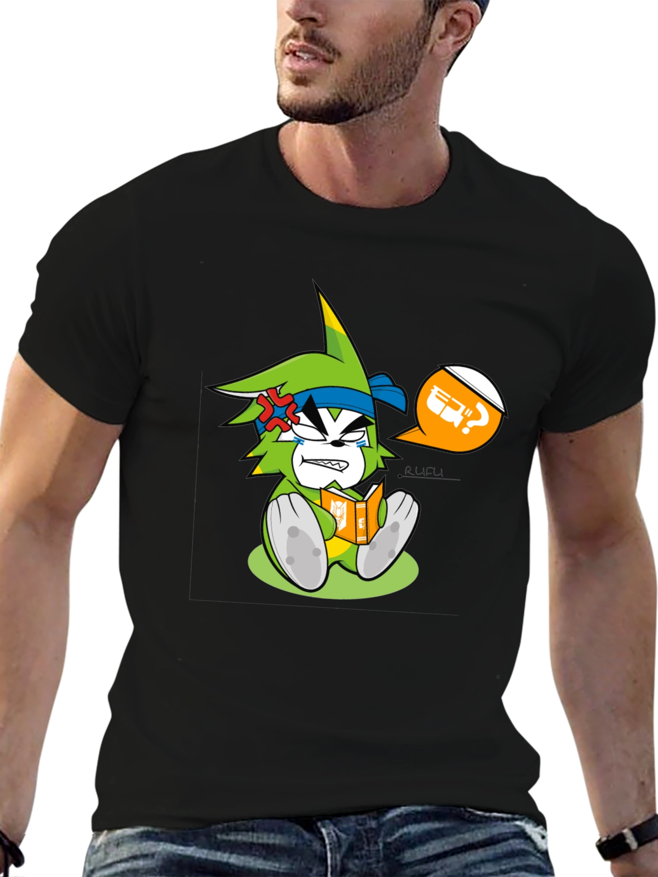 Angry Cartoon Character Reading Graphic Tee