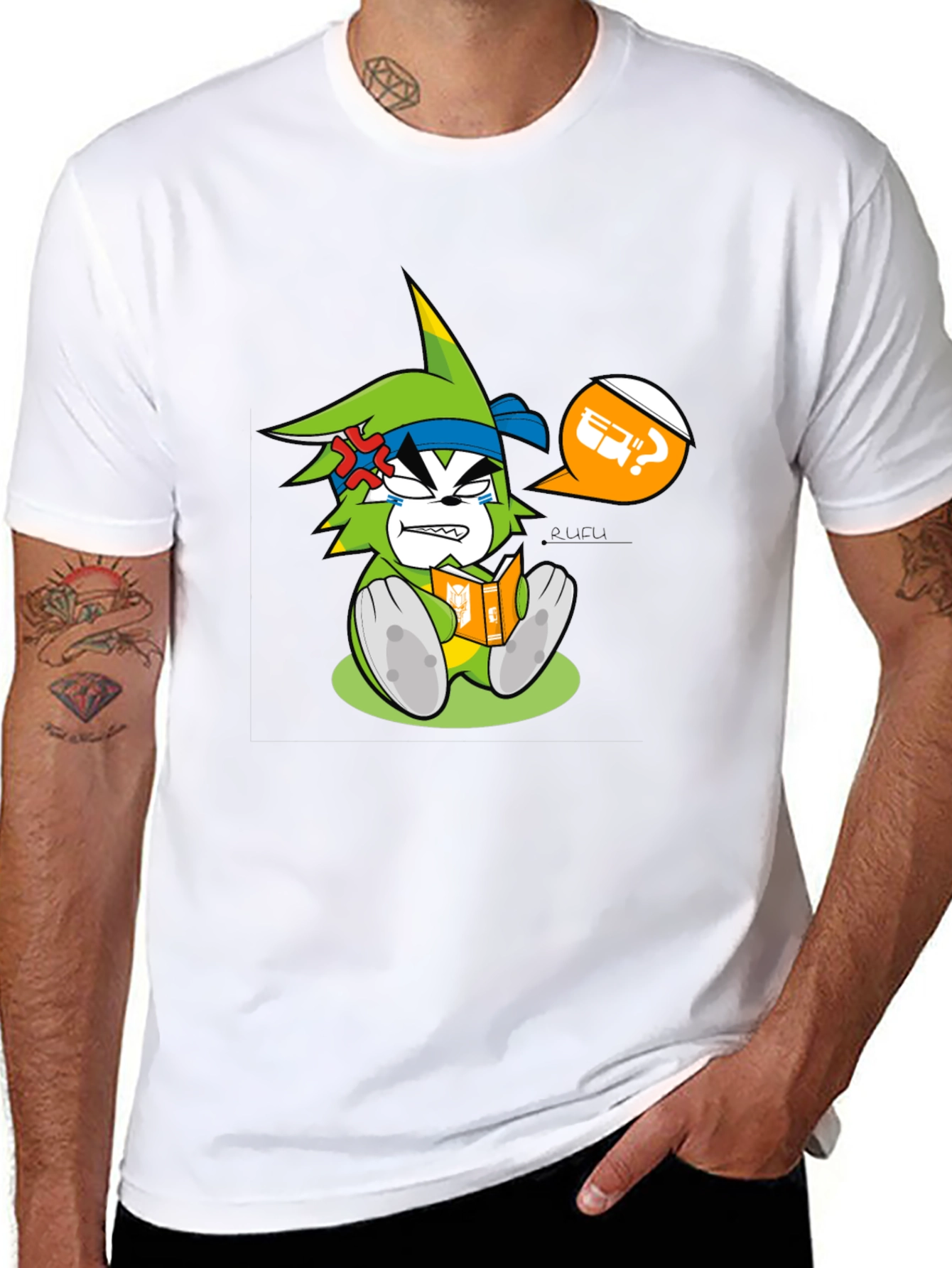 Angry Cartoon Character Reading Graphic Tee
