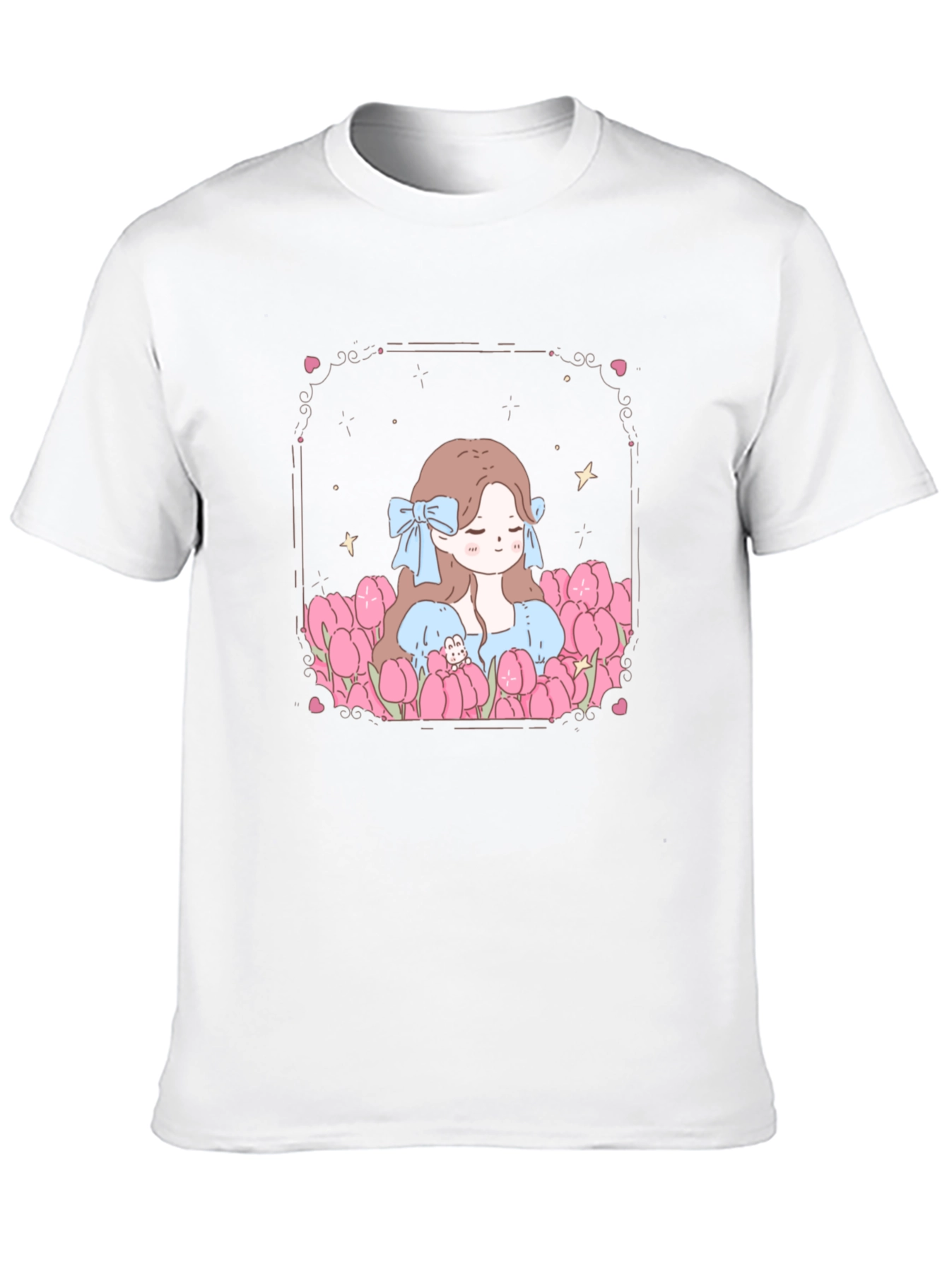 Girl in Tulips Black Graphic Tee