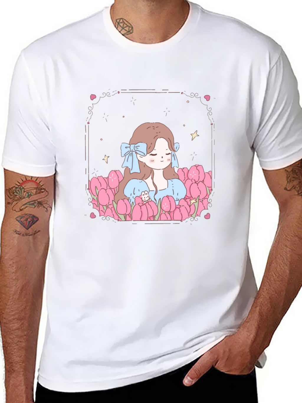 Girl in Tulips Black Graphic Tee