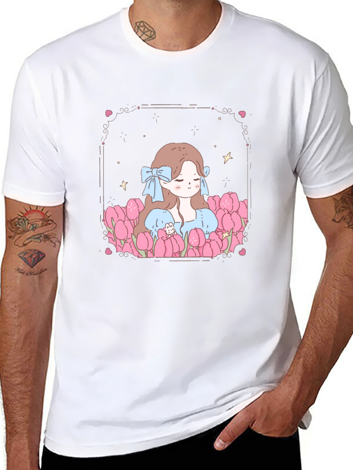 Girl in Tulips Black Graphic Tee