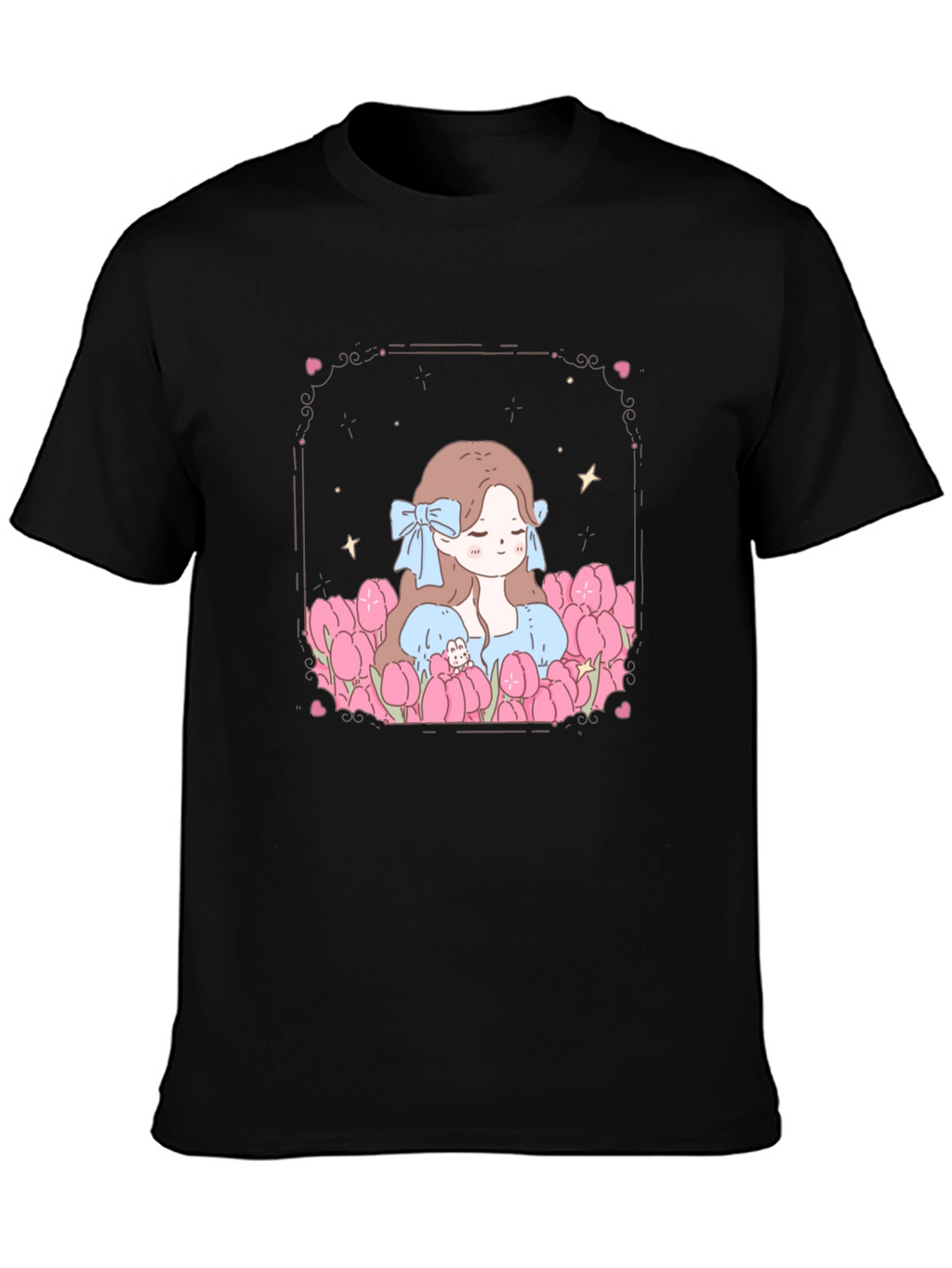 Girl in Tulips Black Graphic Tee