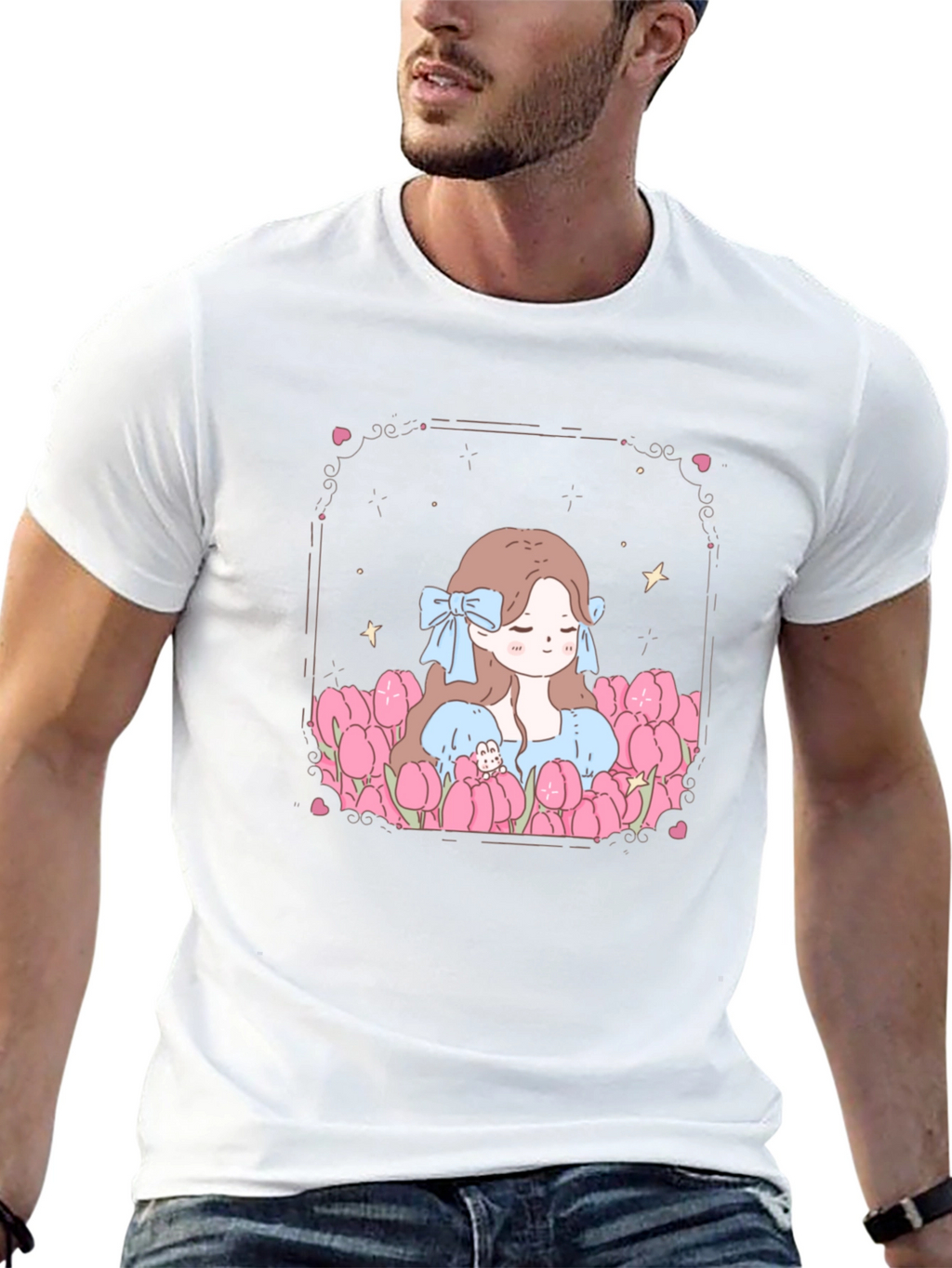 Girl in Tulips Black Graphic Tee