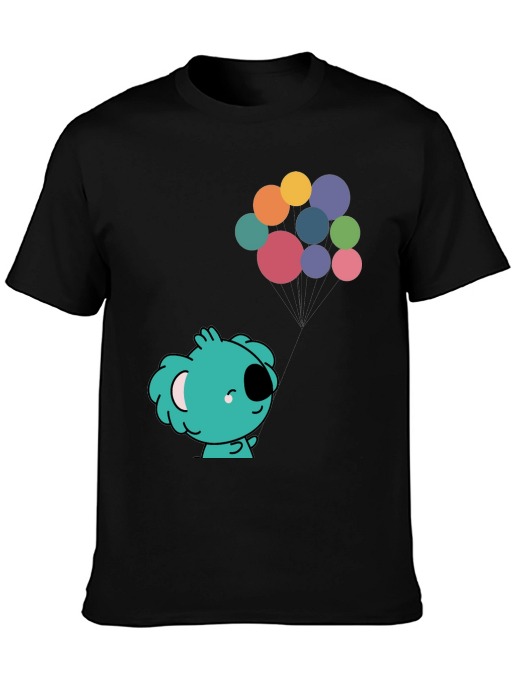 Koala and Balloons Graphic Black T-Shirt
