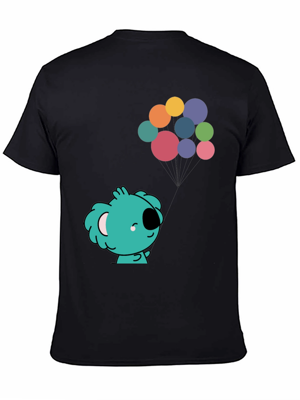 Koala and Balloons Graphic Black T-Shirt