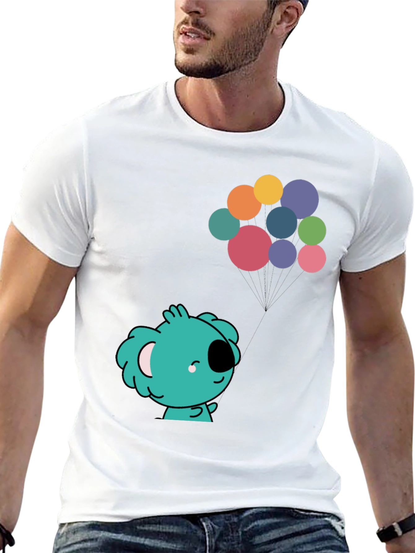 Koala and Balloons Graphic Black T-Shirt