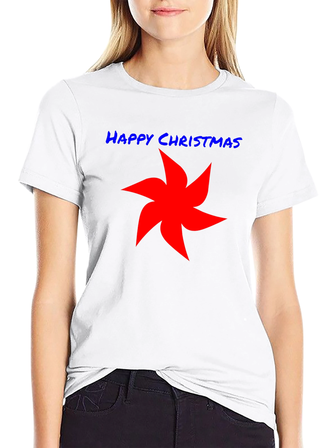Happy Christmas Star Graphic Tee - Black Cotton Shirt