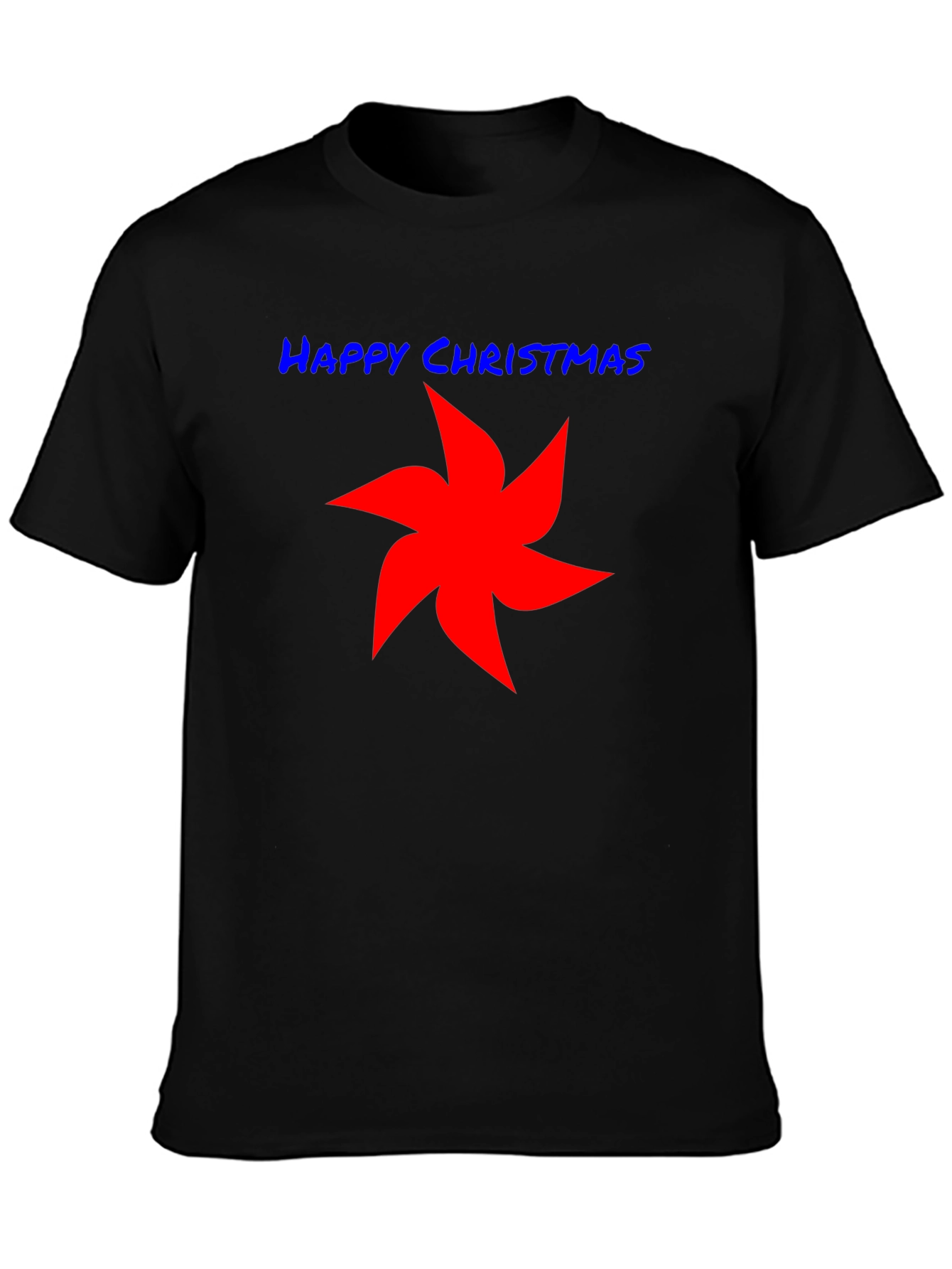 Happy Christmas Star Graphic Tee - Black Cotton Shirt