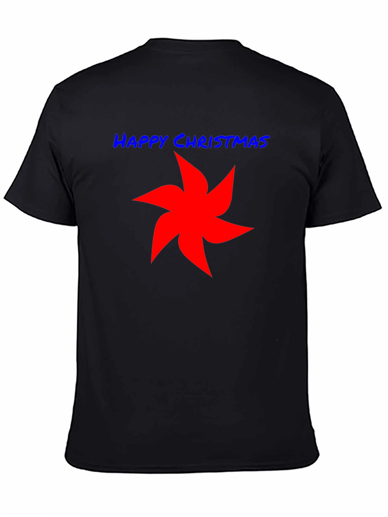 Happy Christmas Star Graphic Tee - Black Cotton Shirt