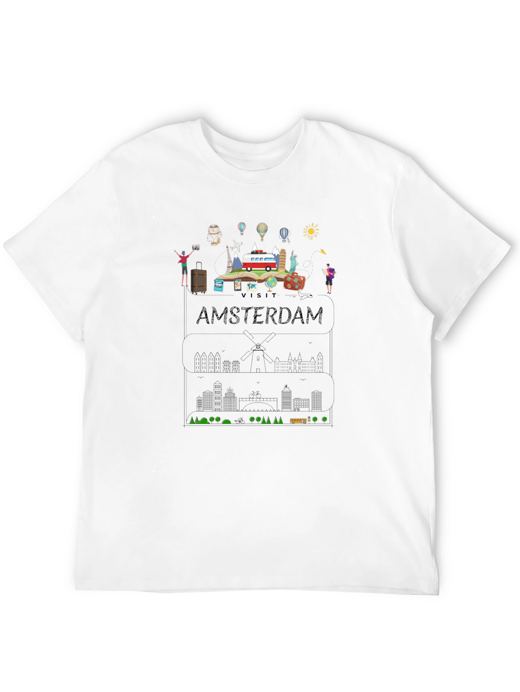 Visit Amsterdam Black Graphic T-Shirt