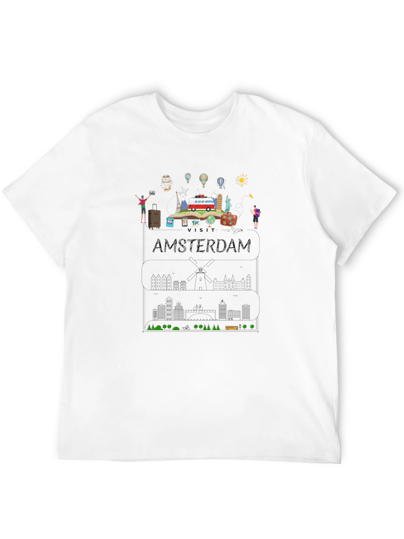 Visit Amsterdam Black Graphic T-Shirt