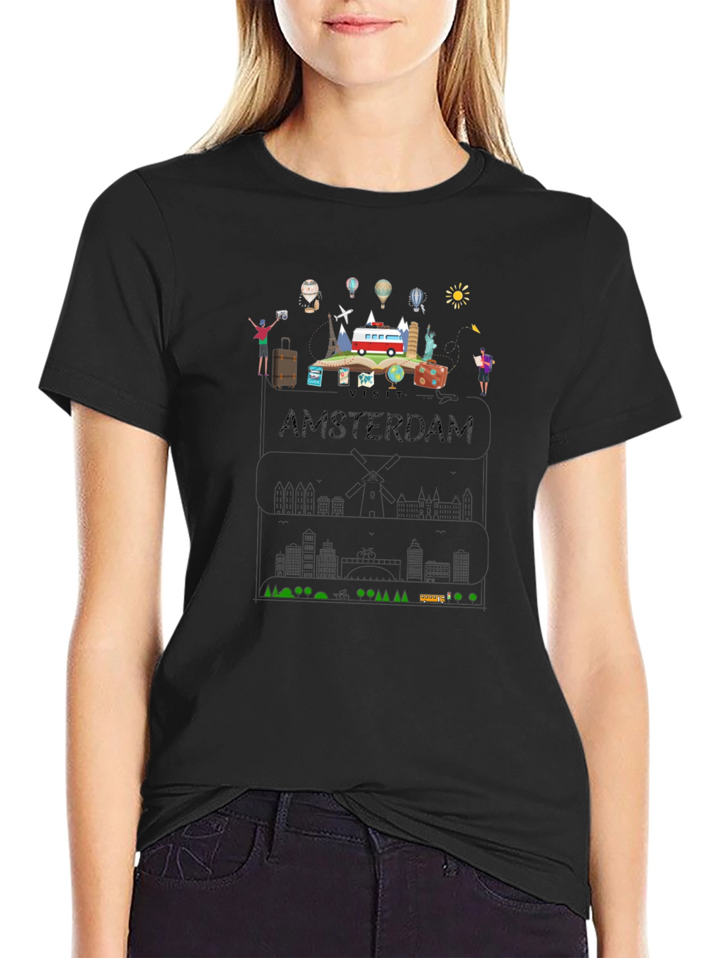 Visit Amsterdam Black Graphic T-Shirt