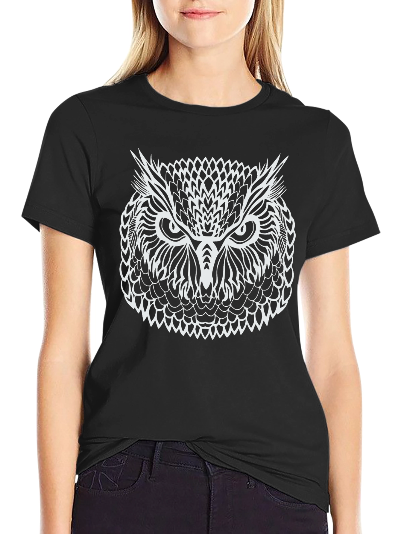 Owl Graphic Print Black T-Shirt