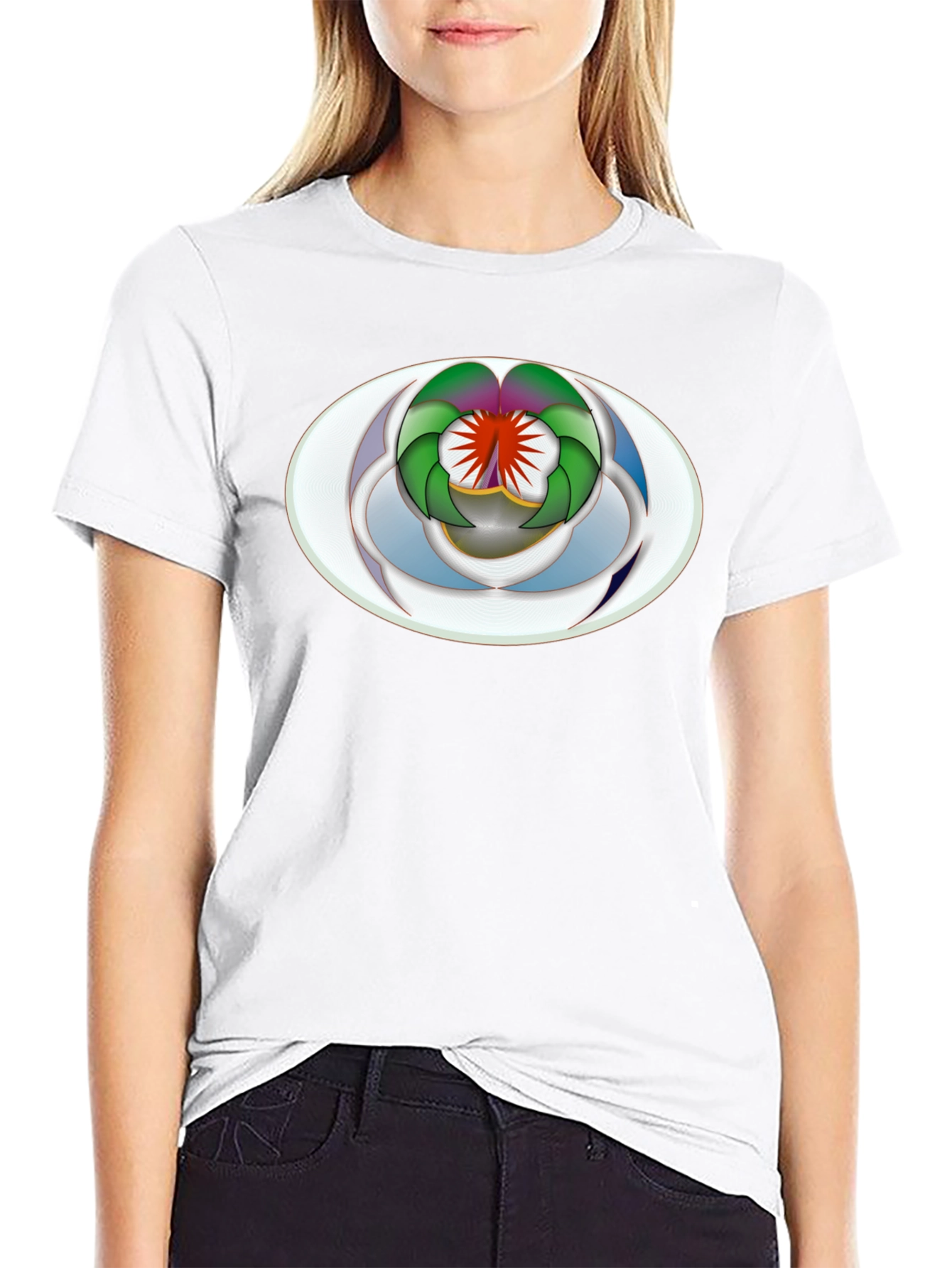 Abstract Oval Design Black T-Shirt