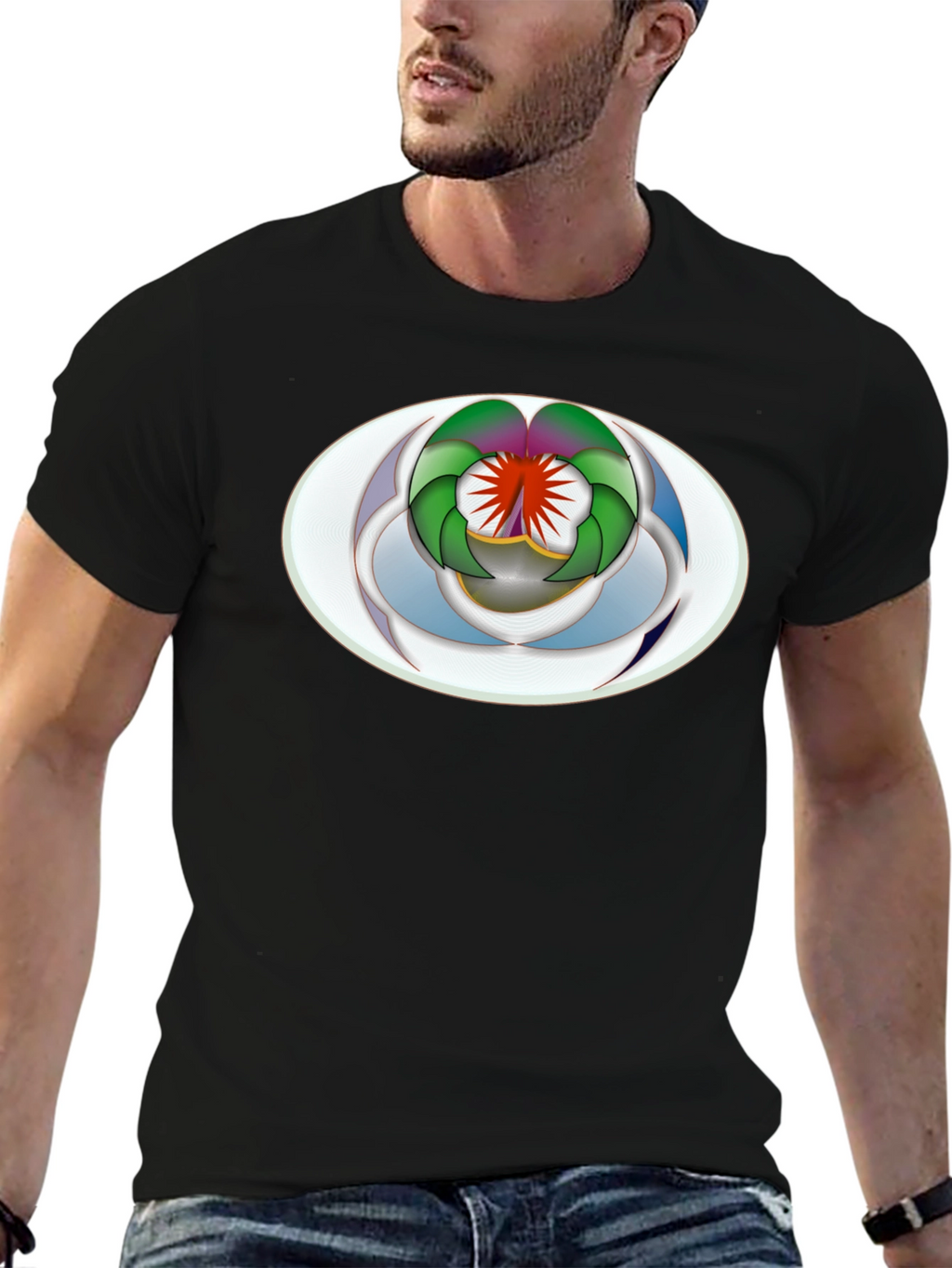 Abstract Oval Design Black T-Shirt