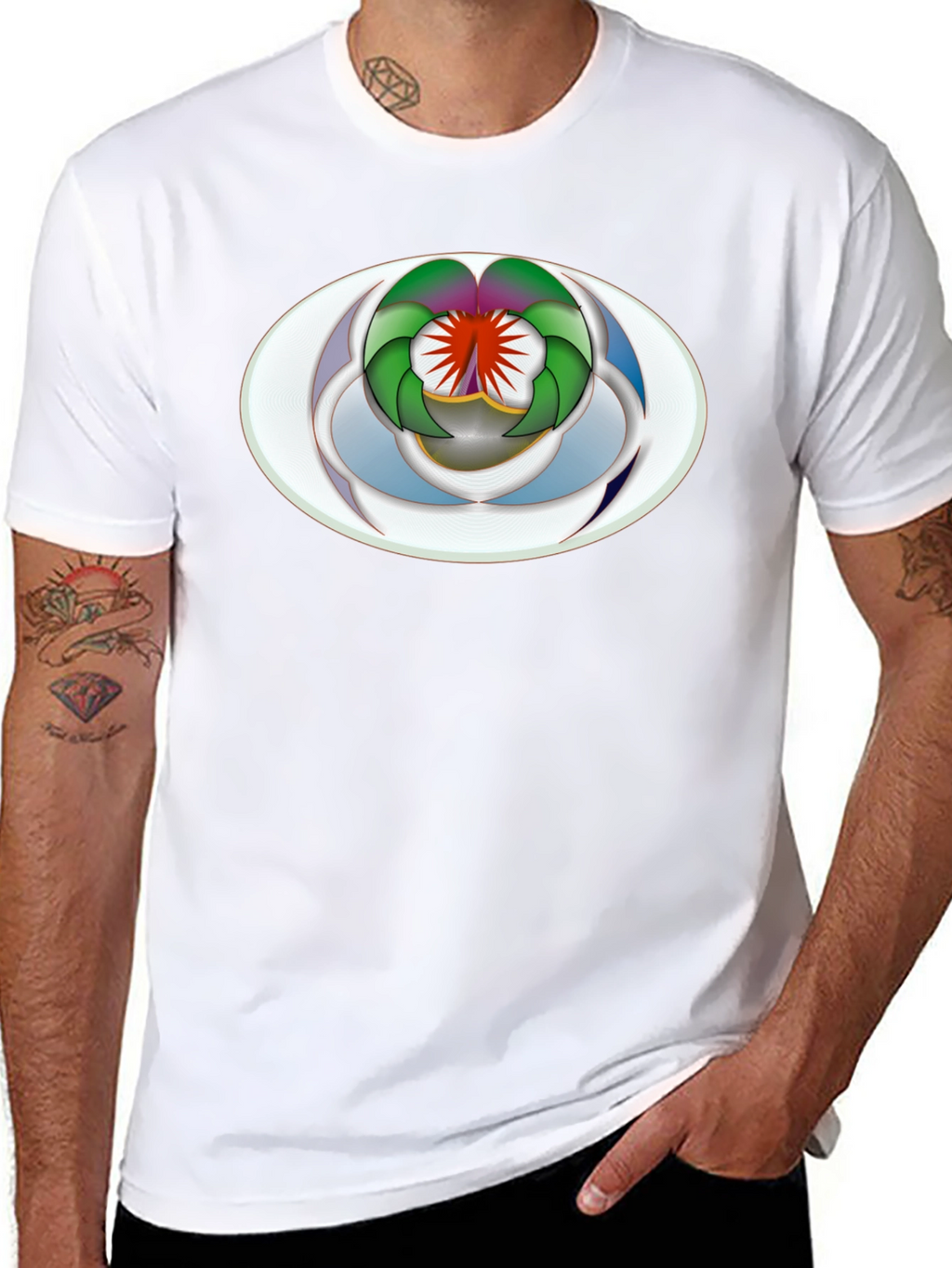 Abstract Oval Design Black T-Shirt