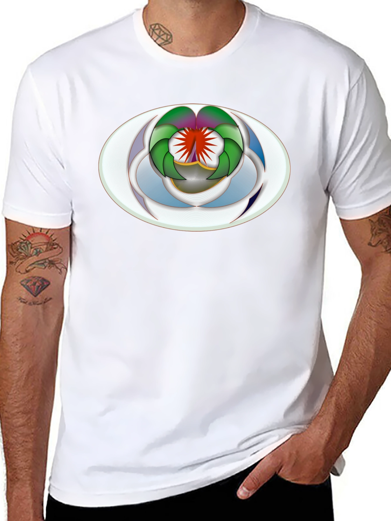 Abstract Oval Design Black T-Shirt