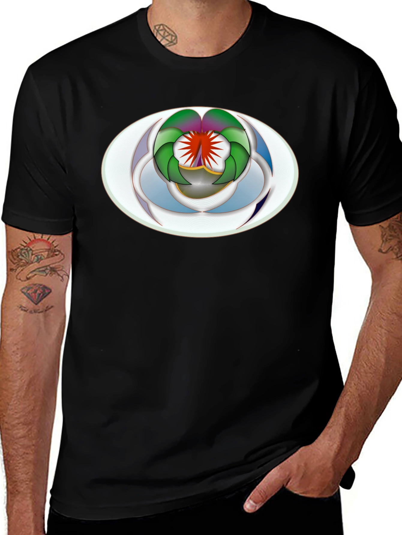 Abstract Oval Design Black T-Shirt