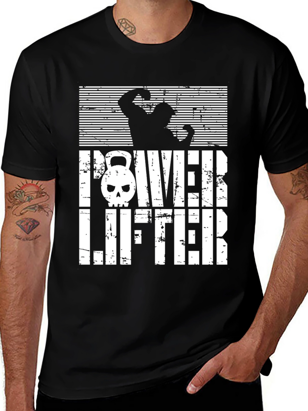 Powerlifter Skull Graphic T-Shirt - Gym Workout Tee