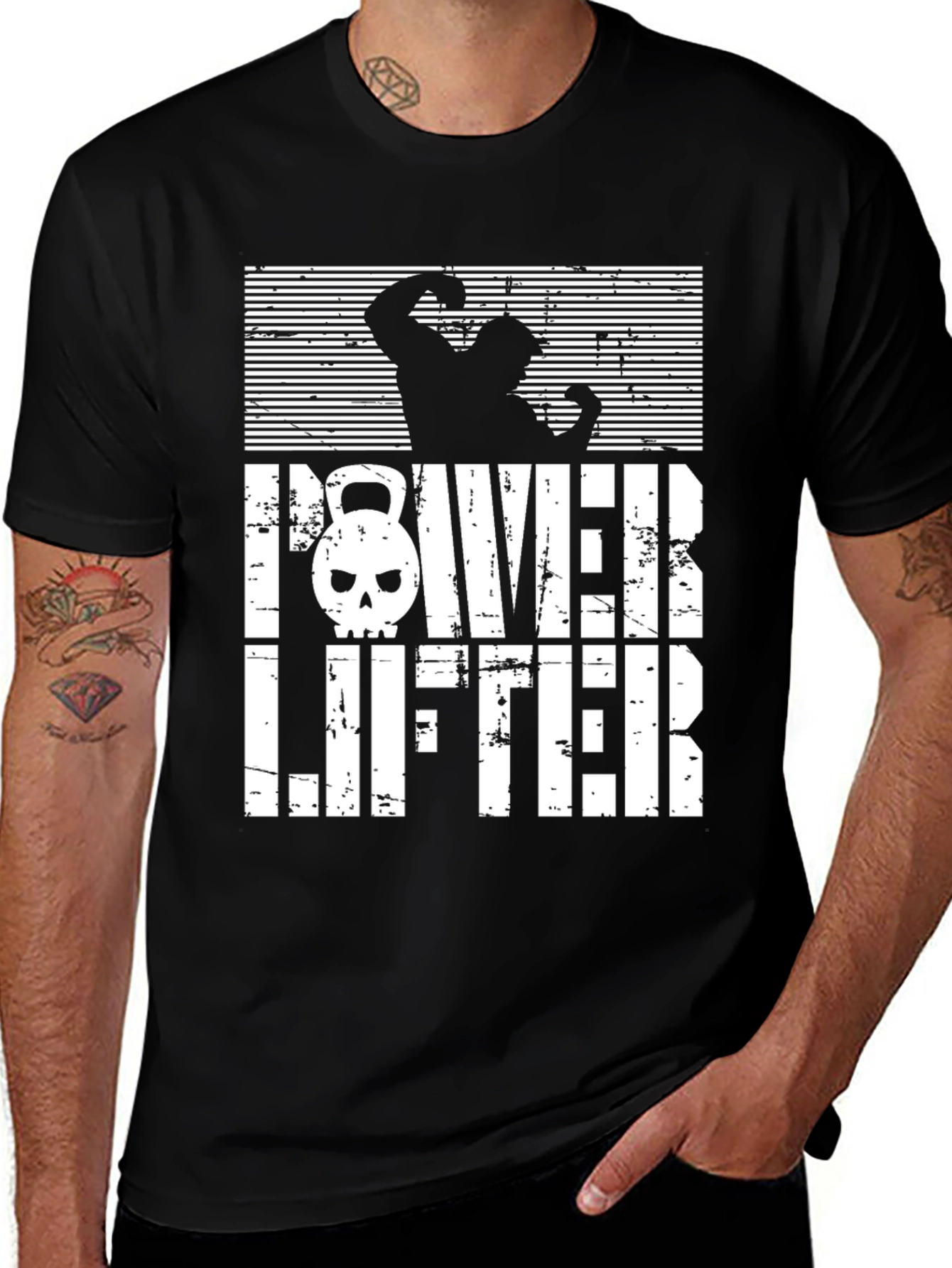 Powerlifter Skull Graphic T-Shirt - Gym Workout Tee