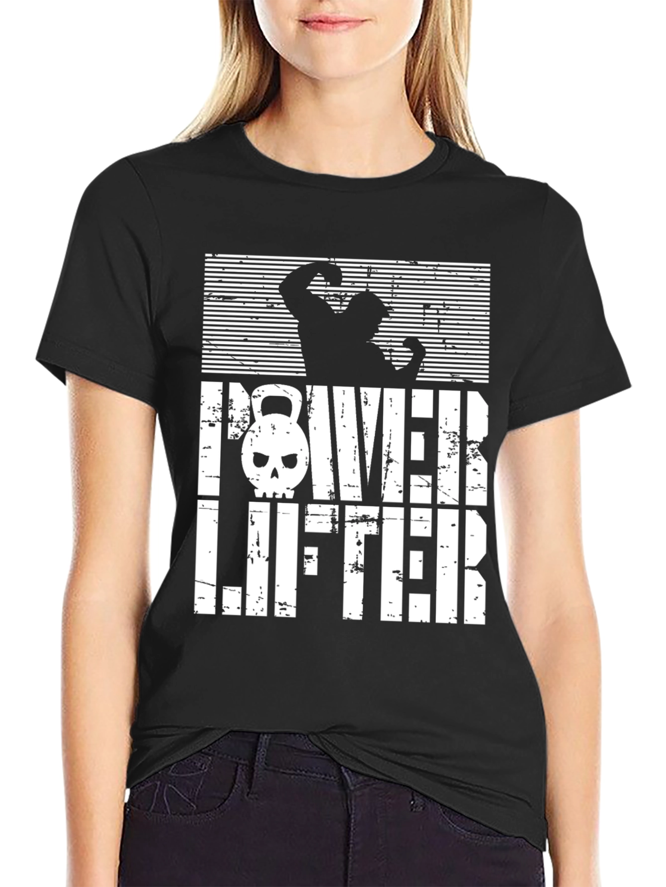 Powerlifter Skull Graphic T-Shirt - Gym Workout Tee
