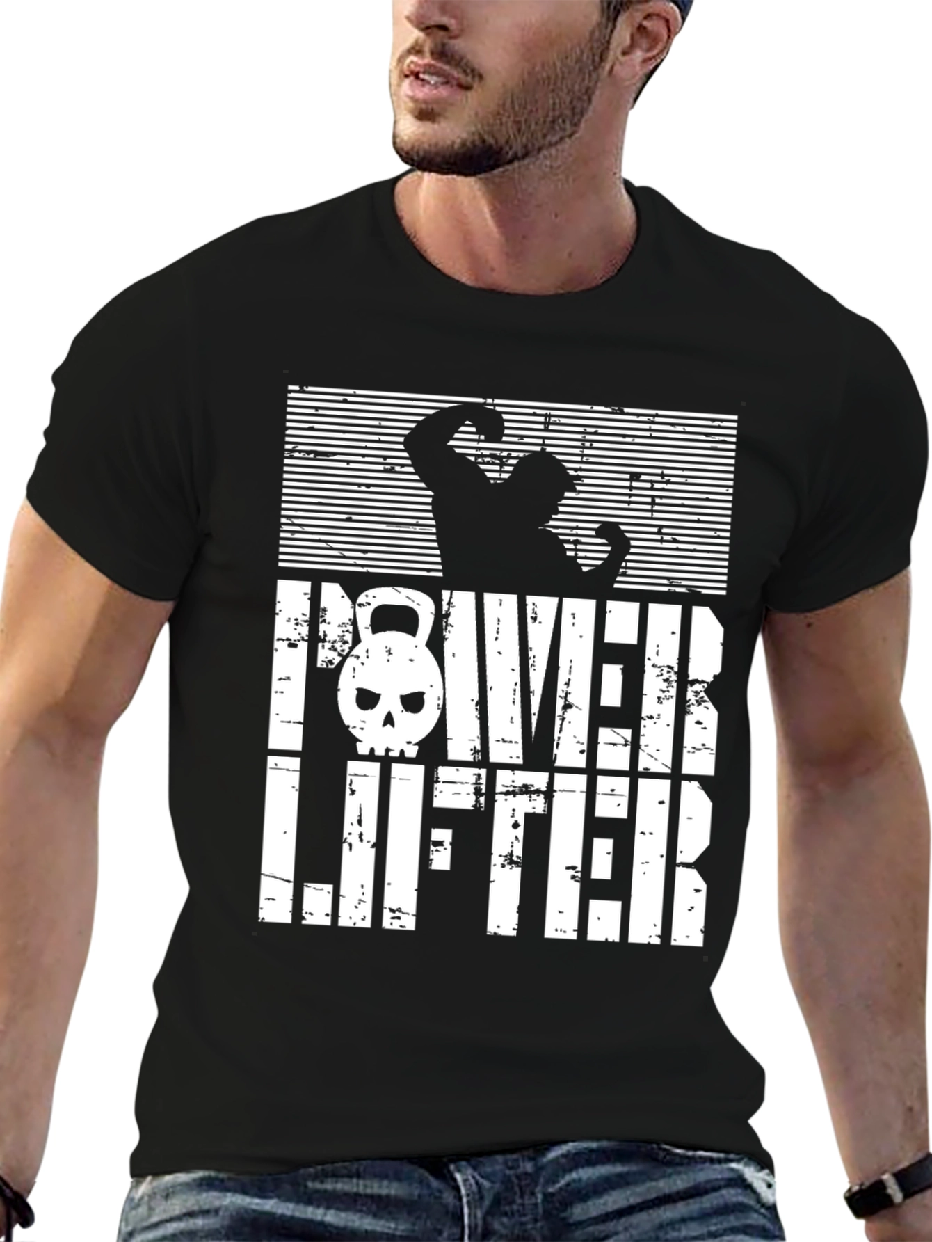 Powerlifter Skull Graphic T-Shirt - Gym Workout Tee