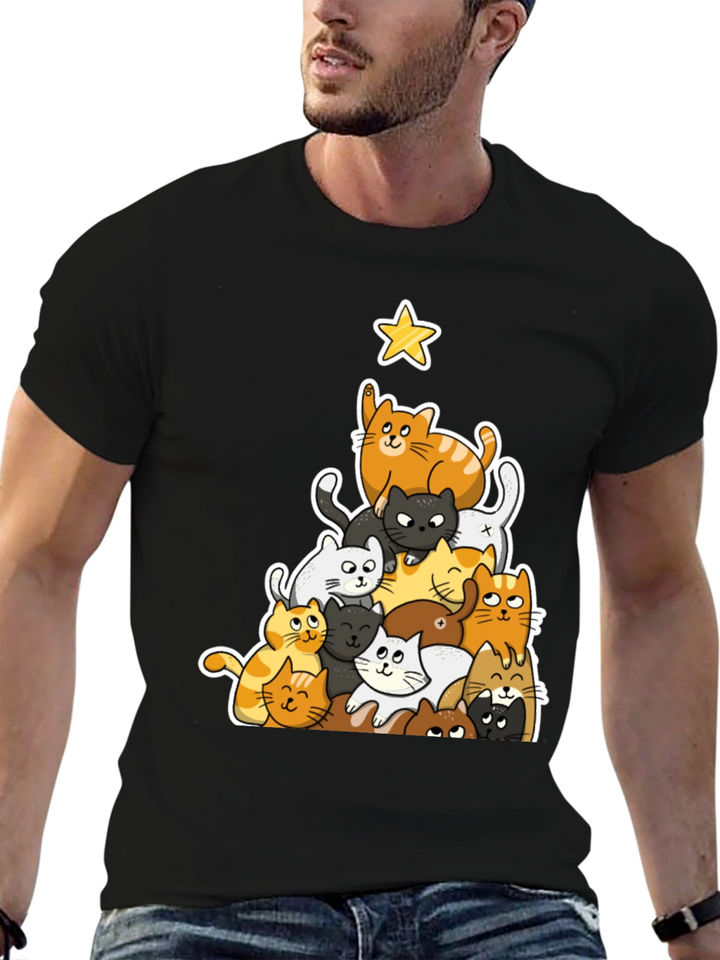 Cat Christmas Tree Graphic Tee
