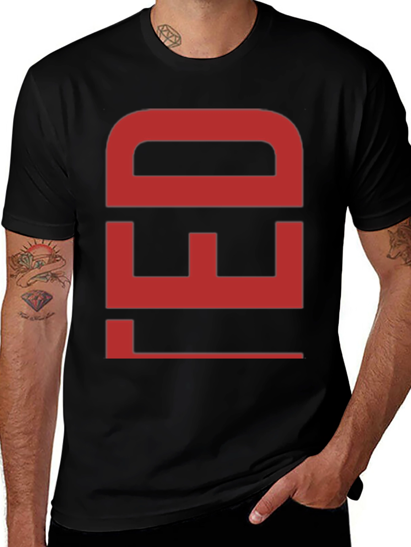 Bold Red Graphic Print Black Cotton T-Shirt