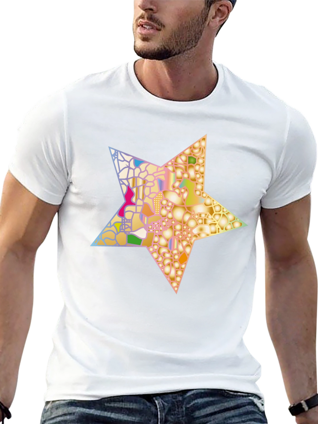 Abstract Star Graphic Tee - Stylish Mens Black T-Shirt