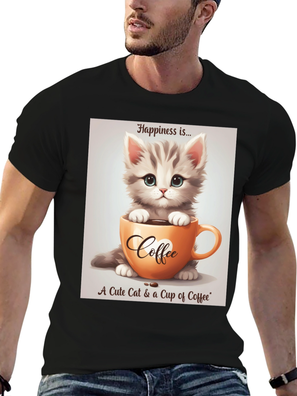 Cute Kitten and Coffee T-Shirt - Happiness Is...
