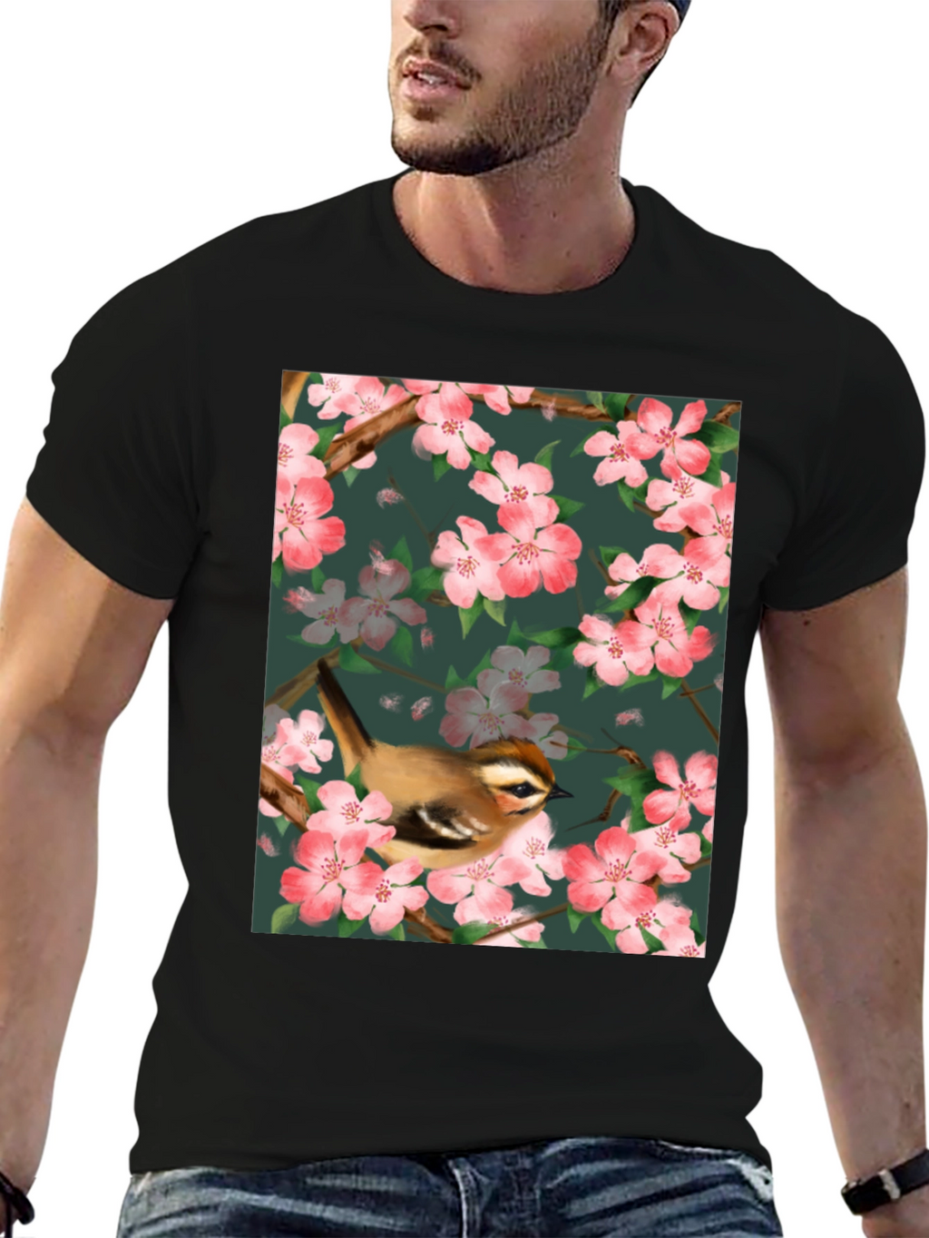 Bird & Blossom Graphic Tee - Nature Lovers Shirt