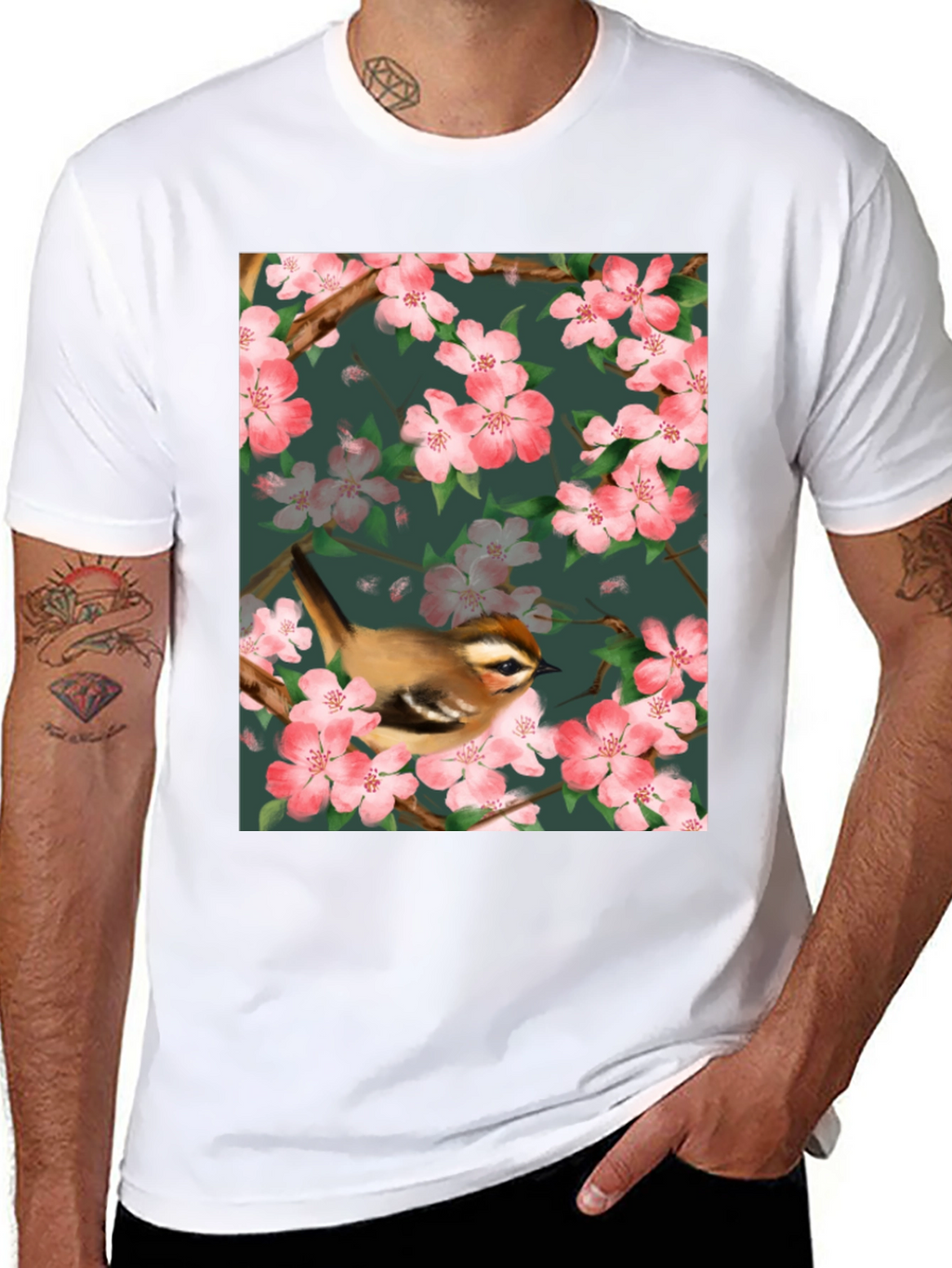 Bird & Blossom Graphic Tee - Nature Lovers Shirt