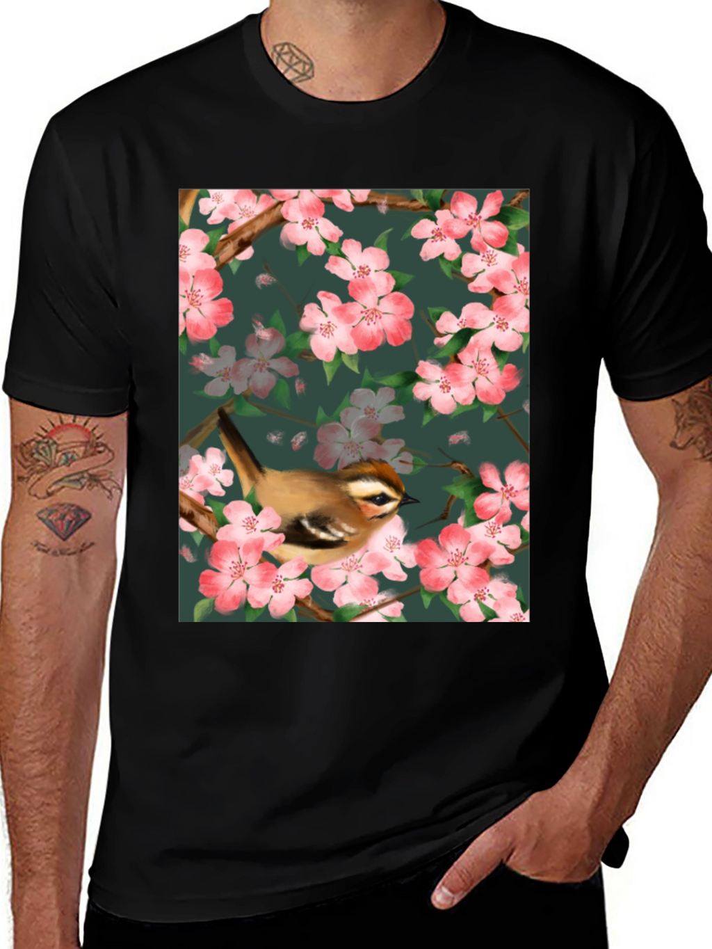 Bird & Blossom Graphic Tee - Nature Lovers Shirt